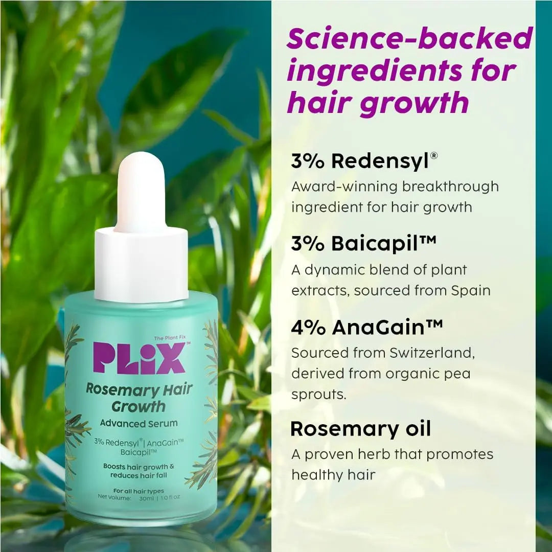 PLIX - THE PLANT FIX Rosemary Hair Growth Serum with 3% Redensyl, 4% AnaGain, 3% Baicapil, (30ml )