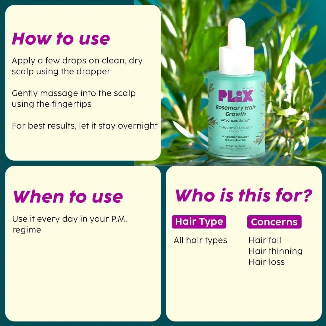 PLIX - THE PLANT FIX Rosemary Hair Growth Serum with 3% Redensyl, 4% AnaGain, 3% Baicapil, (30ml )