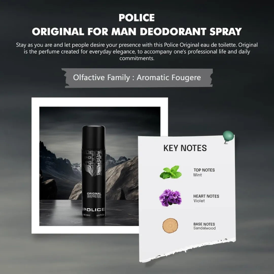 Police Original Deo Spray for Men, Silver, 200ml