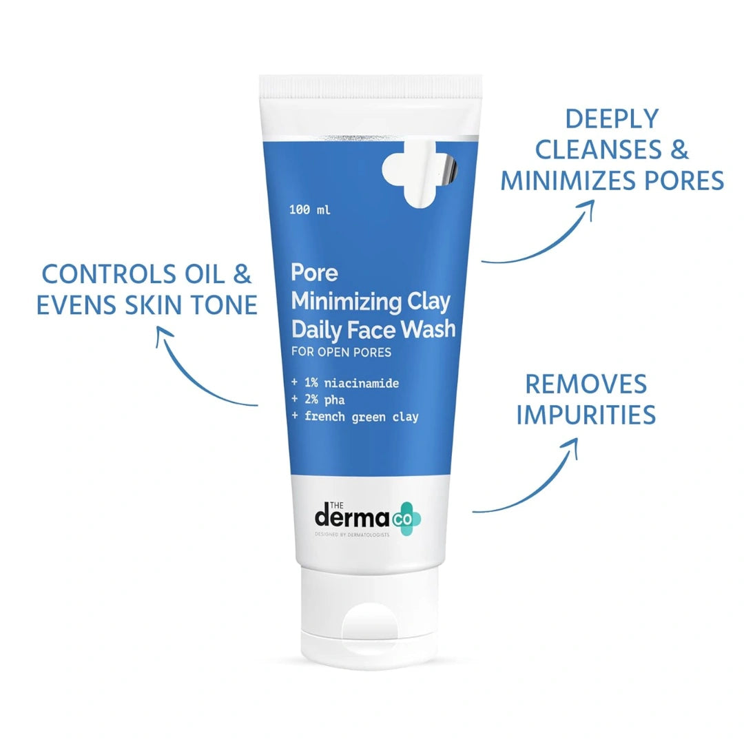 The Derma Co Pore Minimizing Clay Daily Face Wash with 1% Niacinamide & 2% PHA for Open Pores - 100 ml
