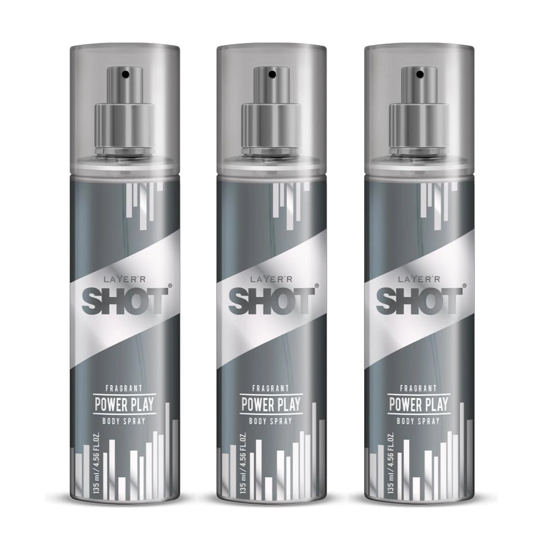 Layer'r Shot Power Play Deodorant For Men | Long-Lasting Premium With Powerful Masculine Fragrance-135ml (Pack of 3)