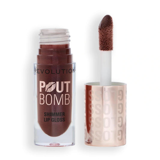 Revolution, Pout Bomb Shimmer Gloss, High-Shine Lip Gloss & Shimmer for Glossy Lips with Hyaluronic Acid & Sweet Vanilla Scent (Chocolate Sparkle, 4.5ml)