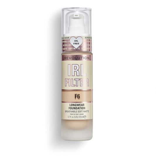 Revolution IRL Filter Longwear Natural Foundation F12 For Perfect Match, Multi-Use Waterproof, Medium/Full Coverage Foundation, Oil Free We Have a Shade For All Skin Types (Nude F6) 23ml
