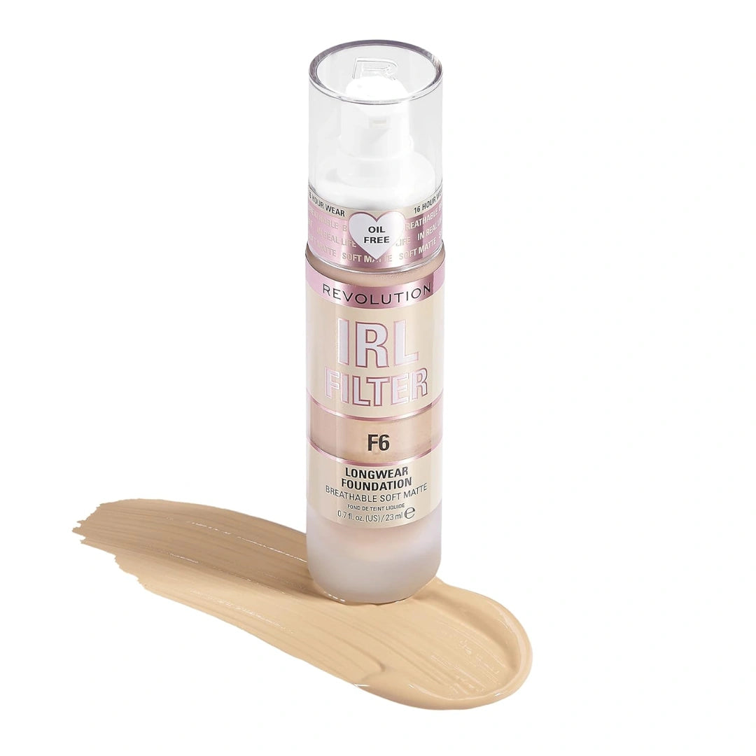 Revolution IRL Filter Longwear Natural Foundation F12 For Perfect Match, Multi-Use Waterproof, Medium/Full Coverage Foundation, Oil Free We Have a Shade For All Skin Types (Nude F6) 23ml