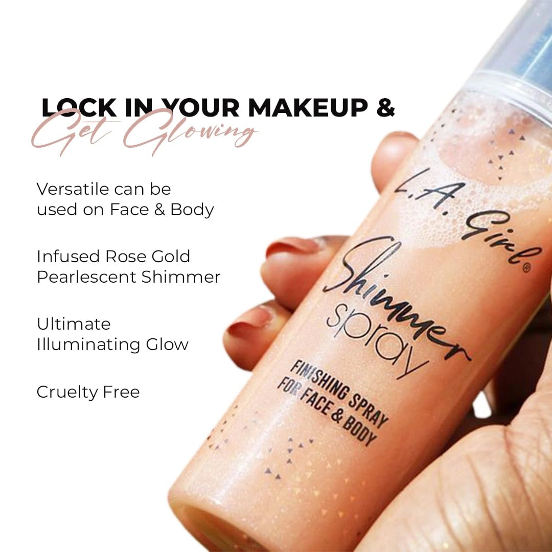 L.A GIRL Women Rose Gold Shimmer Finishing Spray For Face And Body,Brightening & Illuminating Glow,Infused With Pearlescent Shimmer,Specially Formulated For Glowing Skin,Setting Spray For Makeup-80Ml