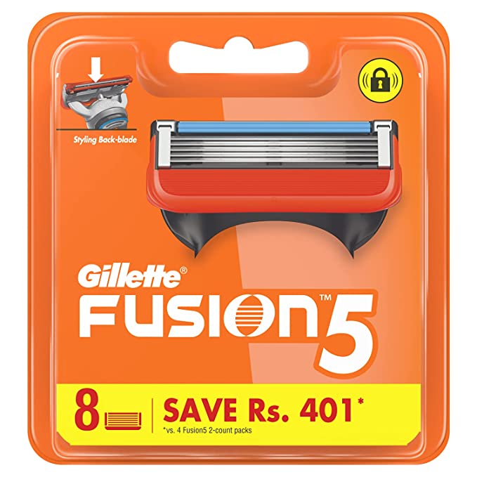 Gillette Fusion Manual Blades | 8 Pc | For men with styling back blade | For Perfect Shave and Perfect Beard Shape