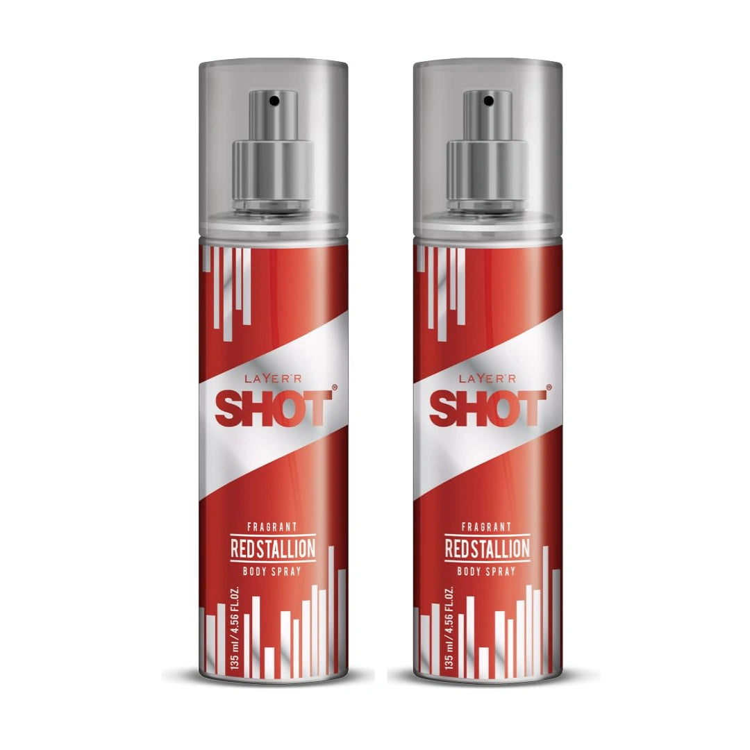 Layer'r Shot Red Stallion Deodrant Body Spray For Men | Long-Lasting Premium With Powerful Masculine Fragrance - 135ml (Pack of 2)