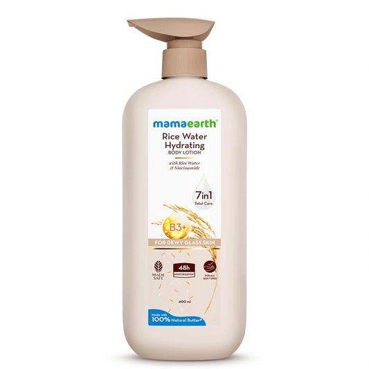 Mamaearth Rice Water Hydrating Body Lotion with Rice Water & Niacinamide for Dewy Glass Skin (400ml)