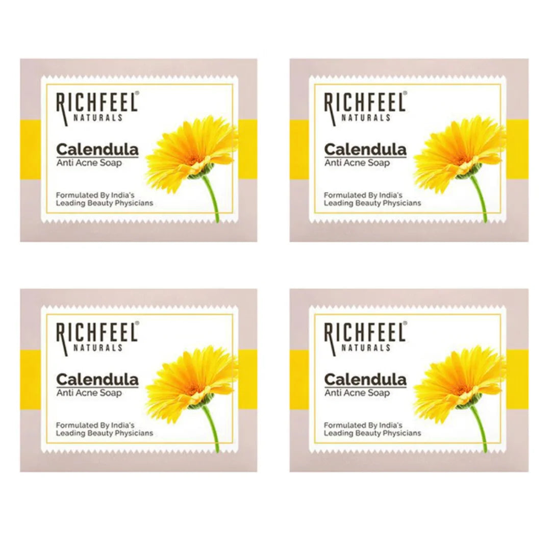 Richfeel Calendula Anti-Acne Soap | For Skin prone to Acne & Blemishes | Physician Formulated | Helps Calm & Replenish Skin | 75 g (Pack of 4)