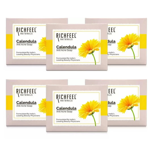 Richfeel Calendula Anti Acne Soap | Power of Soothing Calendula Extracts | For skin prone to Acne & Blemishes | Physician Formulated | Helps Calm & Replenish Skin | 75 g (Pack of 6)