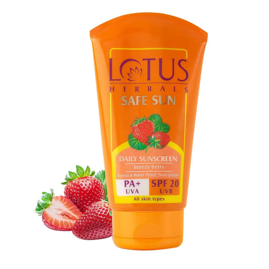 Lotus Herbals Safe Sun Sunscreen Cream - Breezy Berry SPF 20 PA+For All Skin type, Sweat & Waterproof Non-Greasy (50g)