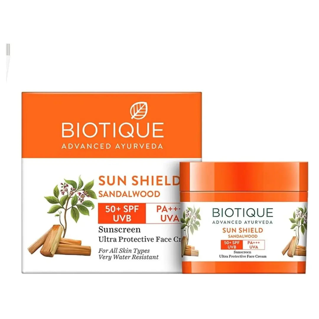 Biotique Sun Shield Sandalwood 50+SPF UVB Sunscreen Ultra Protective Face Cream (50g)