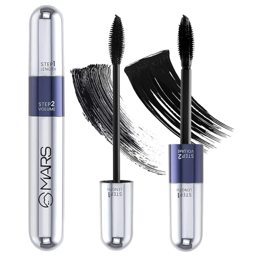 MARS Double Trouble Volumizing and Lengthening Mascara | 2-in-1 Mascara for Women | Long Lasting (15 ml) (Black)