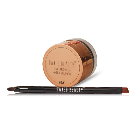 Swiss Beauty Waterproof Eyebrow & Gel Eyeliner 2 In 1 With Brush | Smudge Proof Gel Eyeliner And Eyebrow Definer Pencil | Shade- 01 Black, 7G
