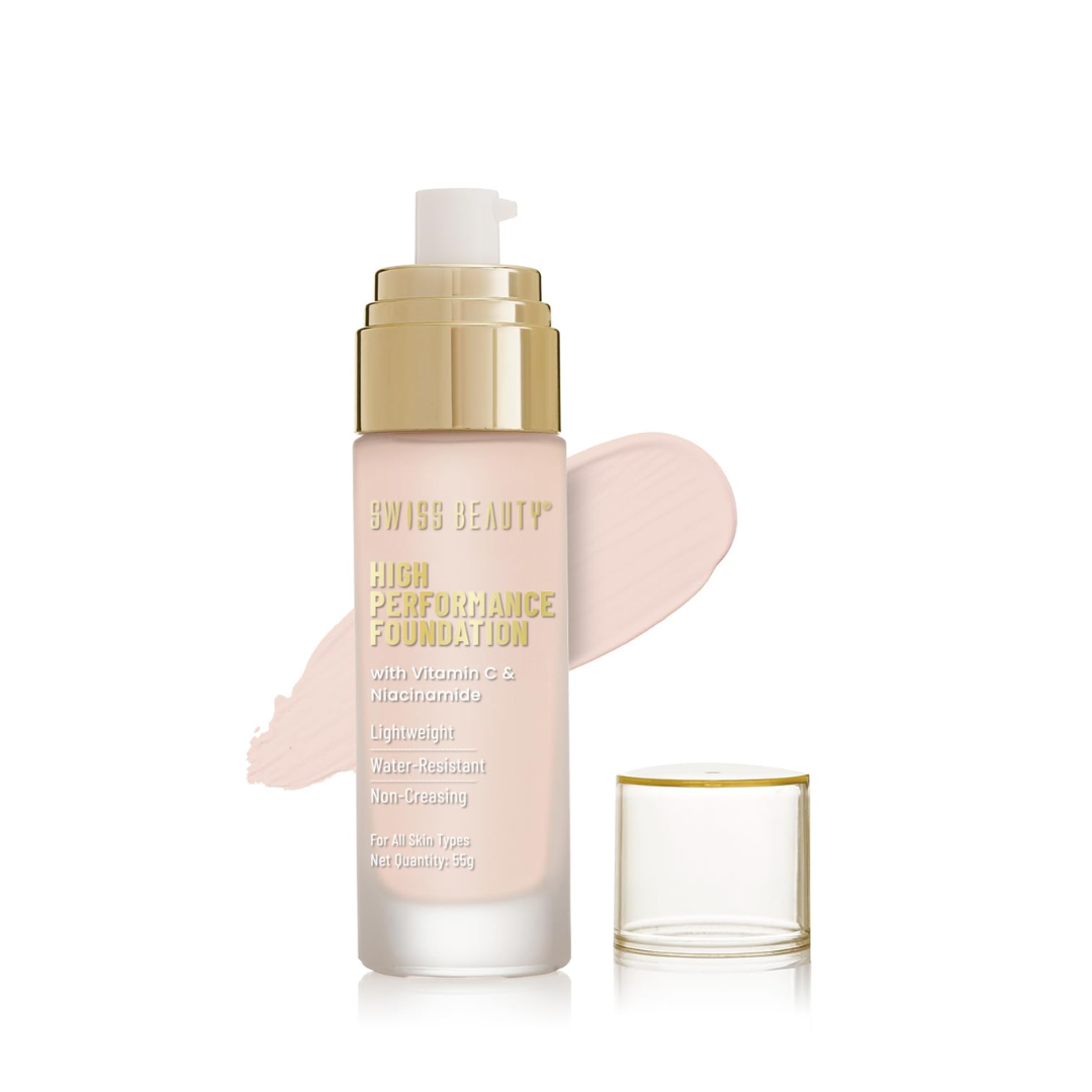 Swiss Beauty High Performance Foundation | Water-Resistant | Medium To Buildable Coverage Liquid Dewy Finish | Lightweight | Easy To Blend | With Vitamin C...