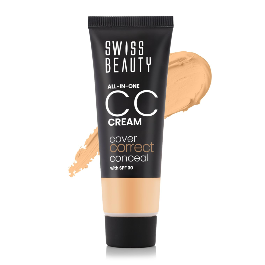 Swiss Beauty All-In-One Lightweight CC Cream with SPF 30 | Cover, Correct and Conceal | For Natural, Medium coverage | Shade- 04 Light Beige, 25g |