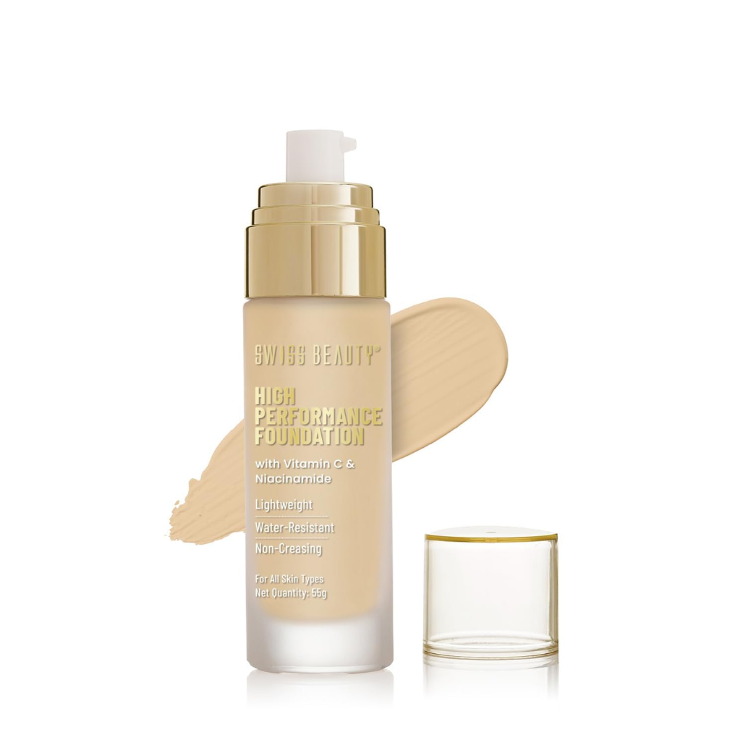 Swiss Beauty High Performance Foundation | Water-Resistant | Medium To Buildable Coverage Liquid Dewy Finish | Lightweight | Easy To Blend | With Vitamin C...