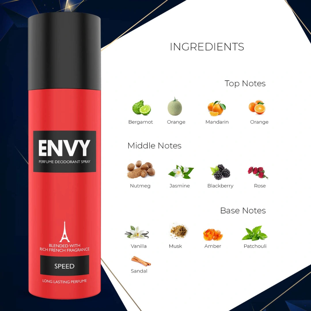 Envy Speed Deodorant | Long Lasting Deo Fragrance For Men- 120m (Pack of 4)