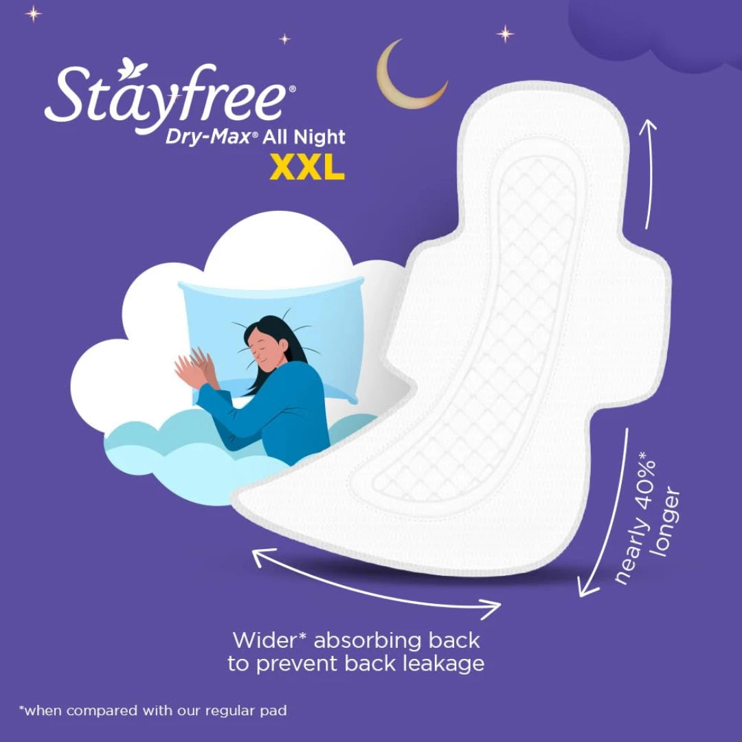 Stayfree Dry Max All Night XXL (28 pads) Dry Cover Sanitary Pads For Women With Wings