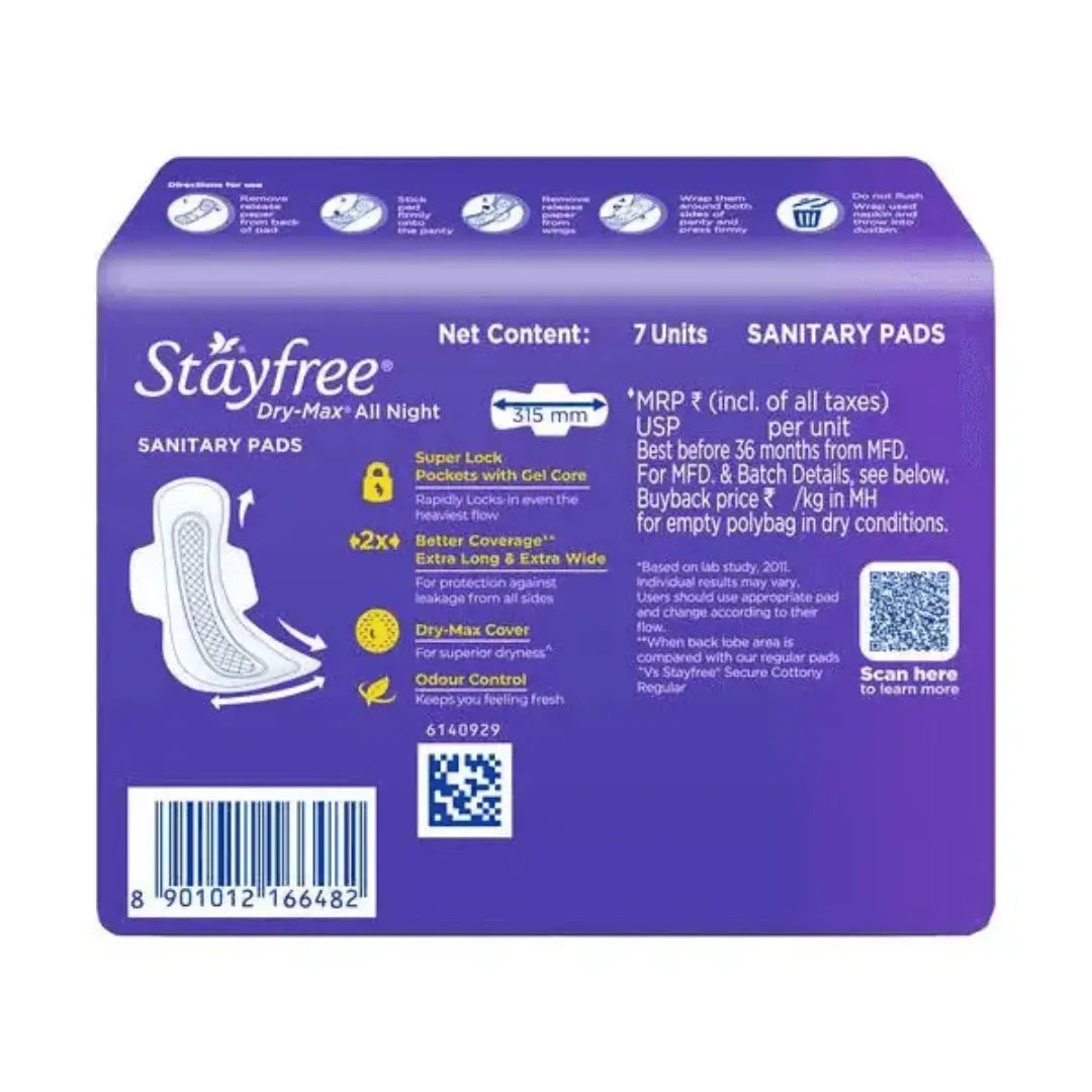 Stayfree Dry-Max All Night Ultra-Thin With Wings (7 Pads)