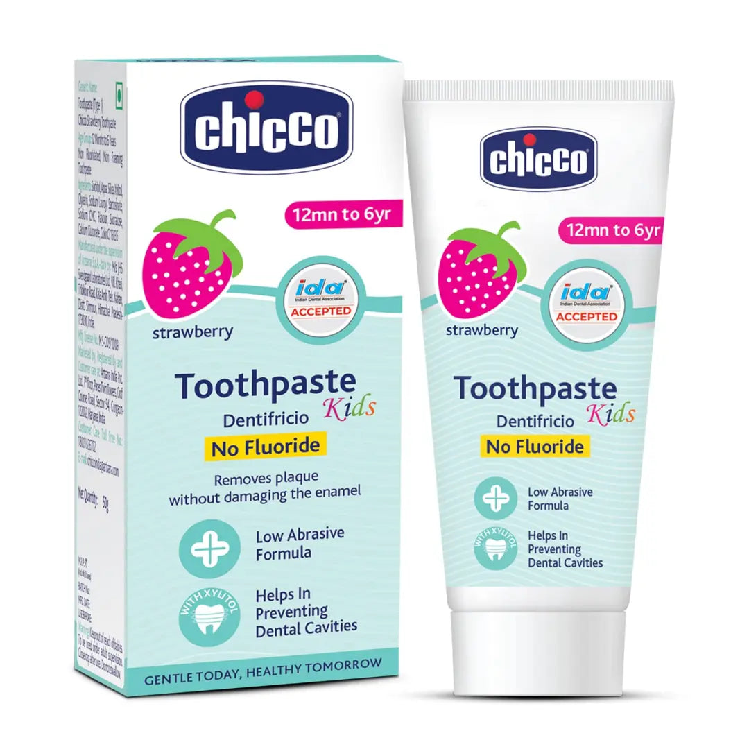 Chicco Toothpaste, Strawberry Flavour for 1Y to 6Y Baby, Fluoride-Free, Preservative-Free,Cavity Protection (50g)