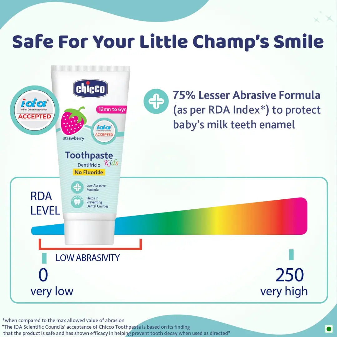 Chicco Toothpaste, Strawberry Flavour for 1Y to 6Y Baby, Fluoride-Free, Preservative-Free,Cavity Protection (50g)