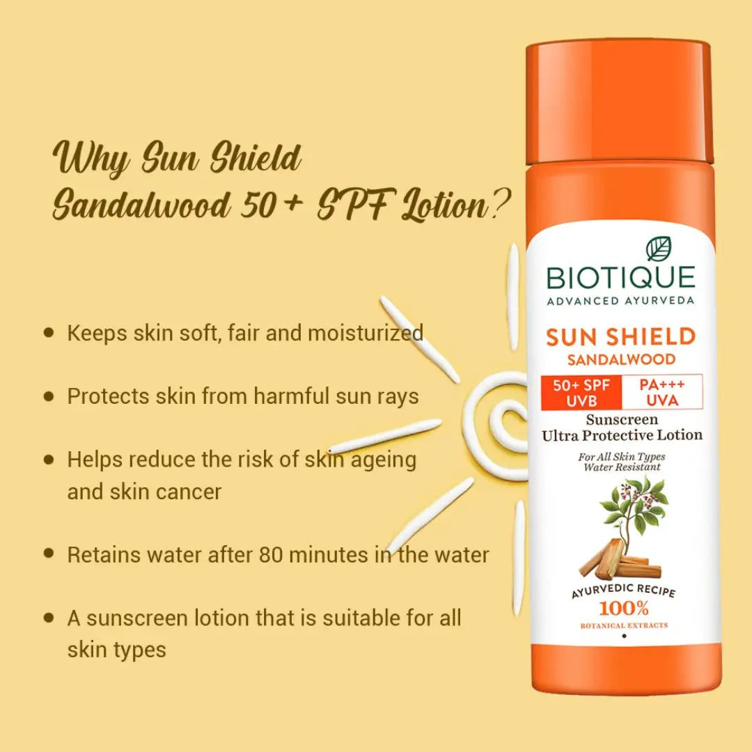 Biotique Sun Shield Sandalwood Ultra Protective Lotion 50+ SPF PA+++ UAV Sunscreen (120ml)