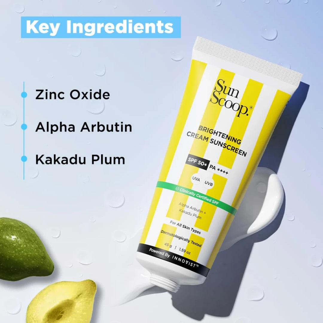SunScoop Brightening Daily Cream Sunscreen SPF 50 With Niacinamide + Alpha Arbutin for Radiant Skin | Ideal for All Skin Type | 45g