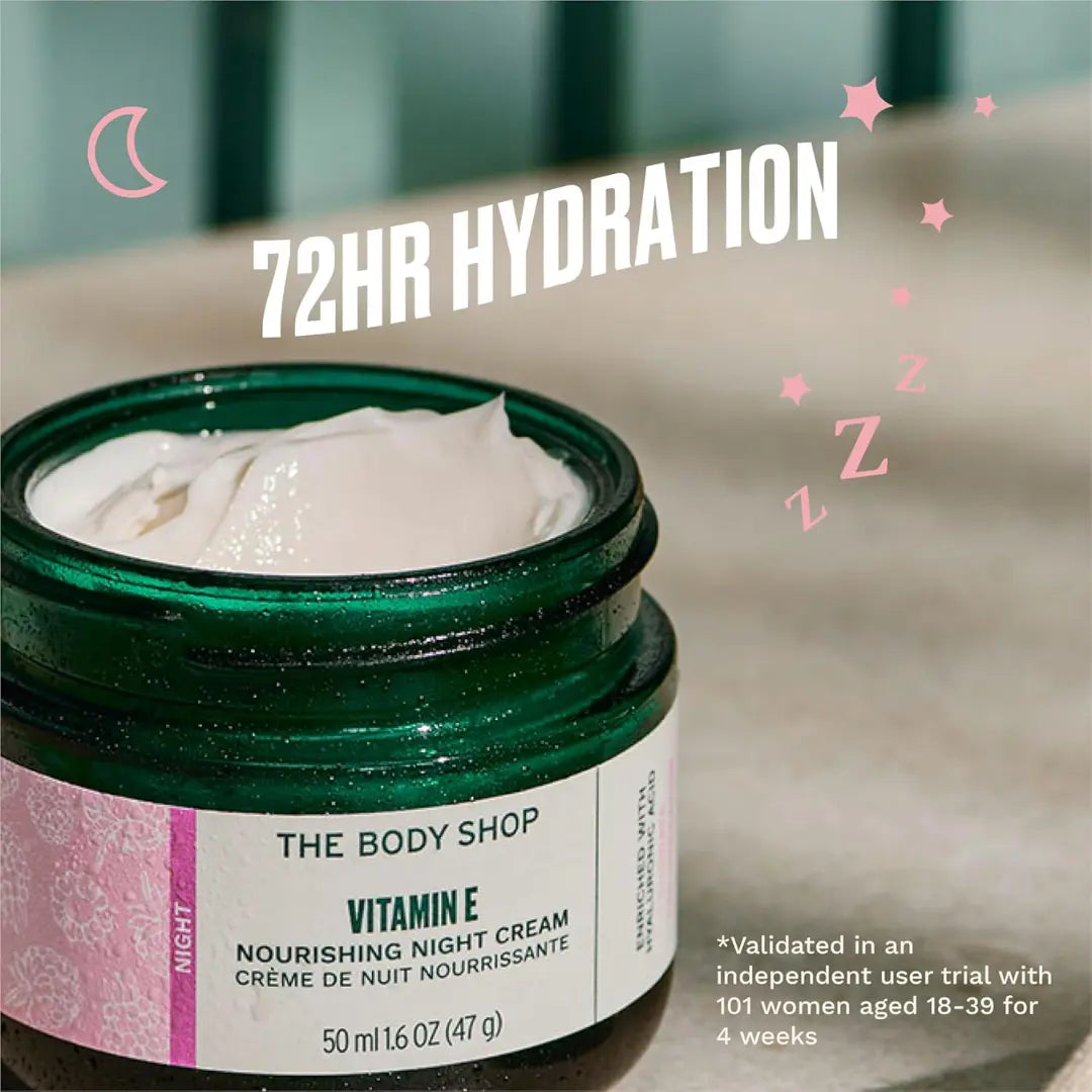 The Body Shop Vitamin E Night Cream, 50 ML - For All Skin Types | 72 Hr Hydration | Vegan