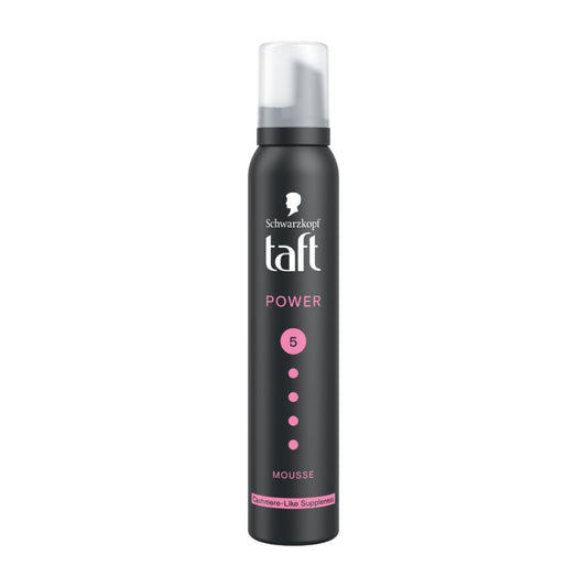 Schwarzkopf TAFT Power Hold 5 Hair Mousse, Lasts 24 Hours, Cashmere-Like Softness, With No Stickiness, Heat Protection, Silicone Free, Lightweight Styler To Controls Frizz And Provides Shine (200ml)