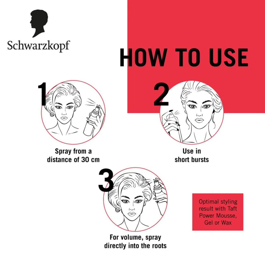 TAFT Schwarzkopf Power Hair Spray With Caffeine Formula For Strengthening Hair Hold 5,72Hr Hold 250ml (Pack of 2)