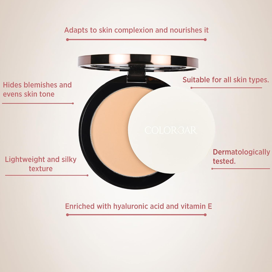 Colorbar Perfect Match Compact, Classic Ivory 001, 9gm | Matte Finish| Lightweight | Enriched with hyaluronic acid and Vitamin E| Dermatologically tested