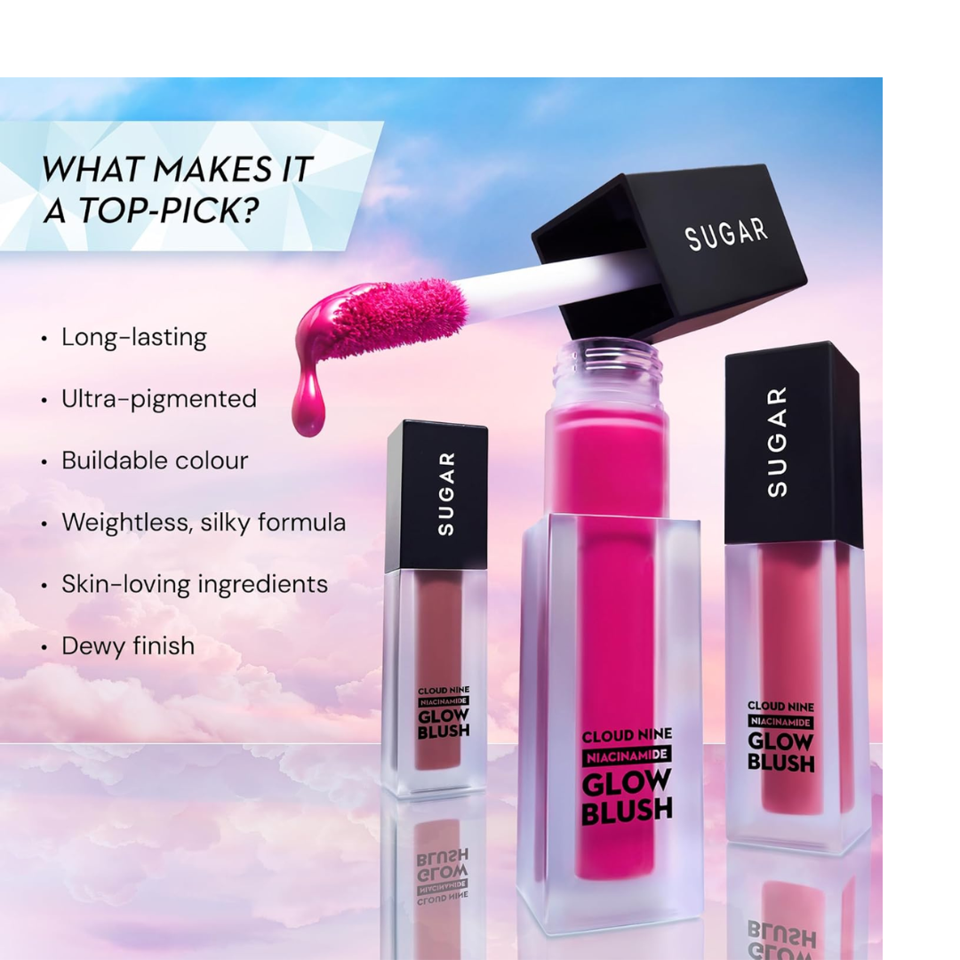 SUGAR Cosmetics Cloud Nine Niacinamide Glow Blush | Long lasting & Ultra-Pigmented | Dewy Finish | 7.6ml