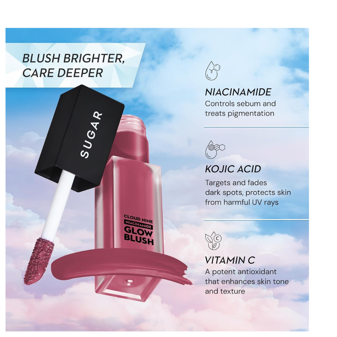 SUGAR Cosmetics Cloud Nine Niacinamide Glow Blush | Long lasting & Ultra-Pigmented | Dewy Finish | 7.6ml