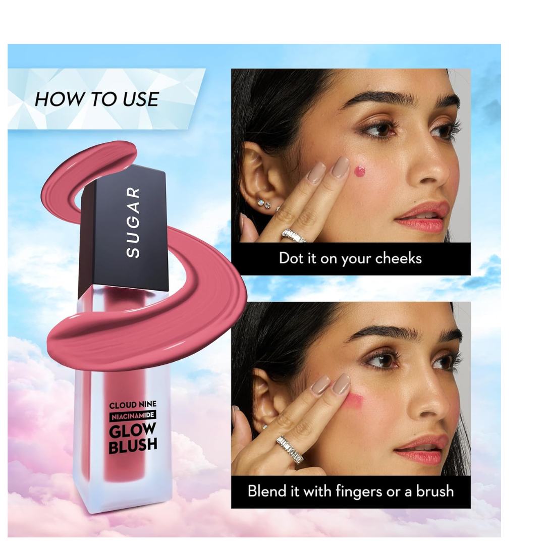 SUGAR Cosmetics Cloud Nine Niacinamide Glow Blush | Long lasting & Ultra-Pigmented | Dewy Finish | 7.6ml