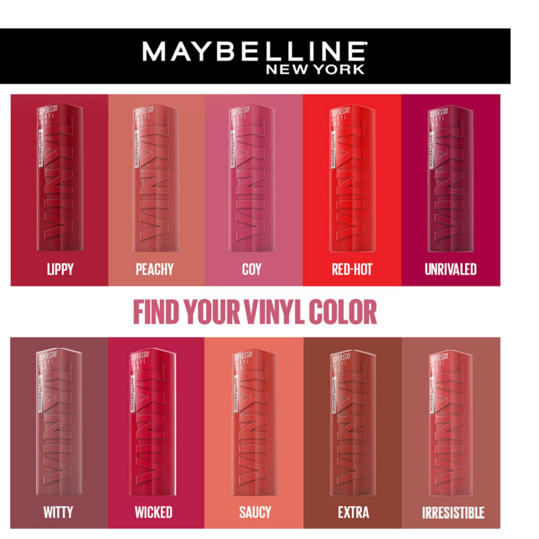 Maybelline New York Superstay Vinyl Ink Liquid High-Glossy Lipstick - Witty, Instant Shine & Transfer Proof. Superstay Vinyl Ink Lipstick Last Up To 16Hr, Enriched With Vitamin E & Aloe | 4.2Ml