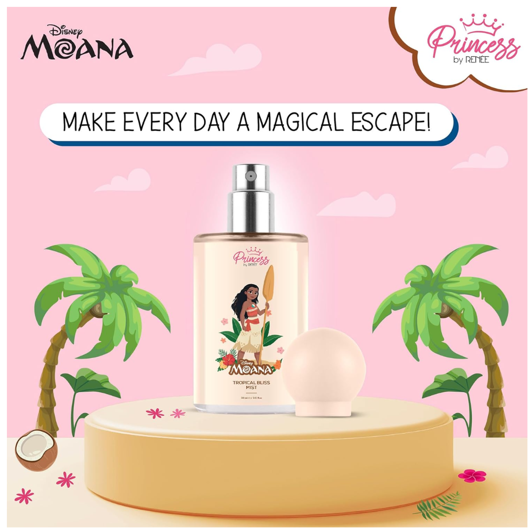Princess by RENEE Disney Moana Tropical Bliss Fragrance Body Mist, Mild & Long Lasting Scent with Fruity & Floral Notes of Juicy Melon & Sweet Vanilla, Dermatologically Tested, Cruelty-Free, 30ml Visit the RENEE Store