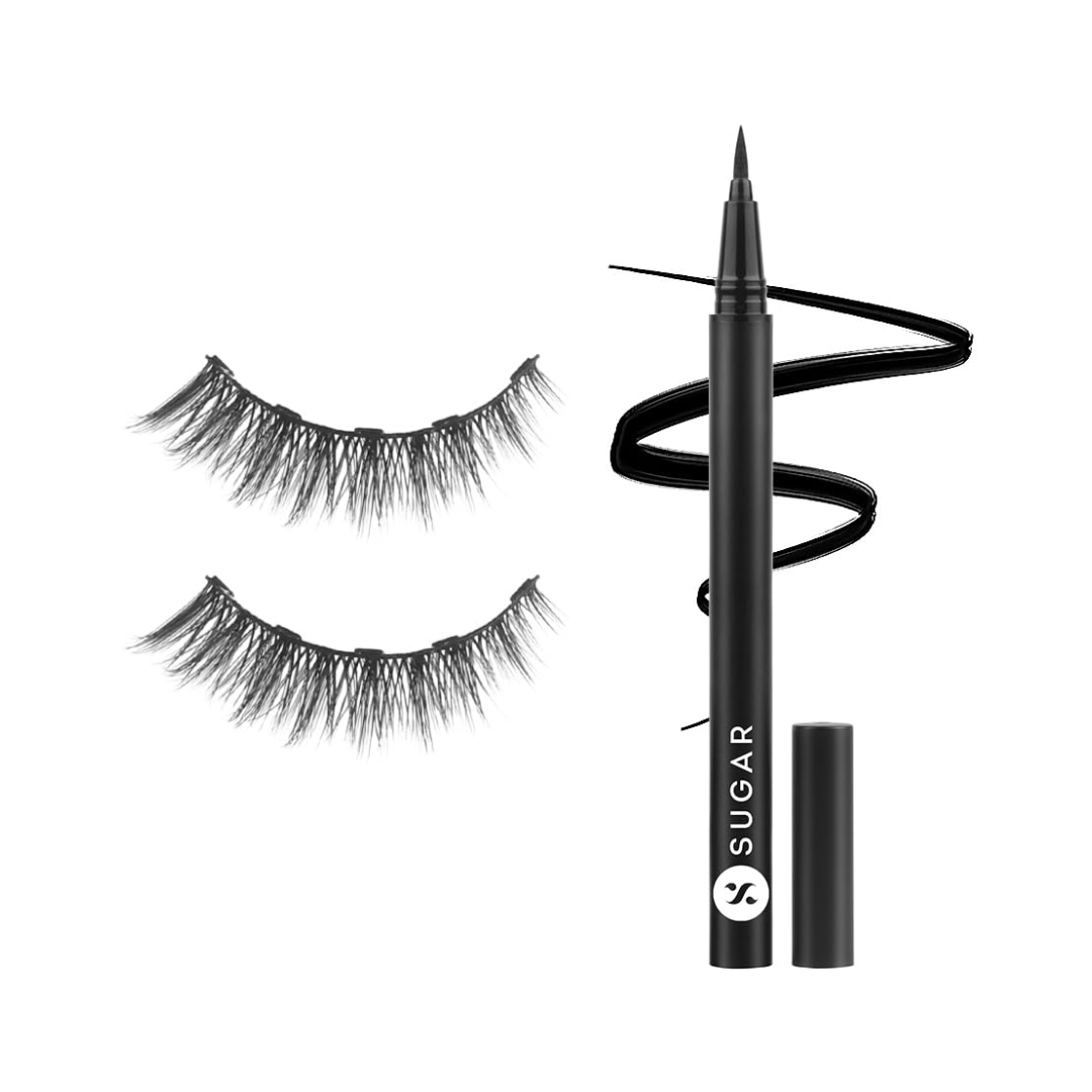 SUGAR Cosmetics Maximeyes Drama Magnetic Eyelashes & Pencil Eyeliner, Matte Finish - 03 Melodrama - Bold & Dramatic (Volumizing) - 3 Ml, Black