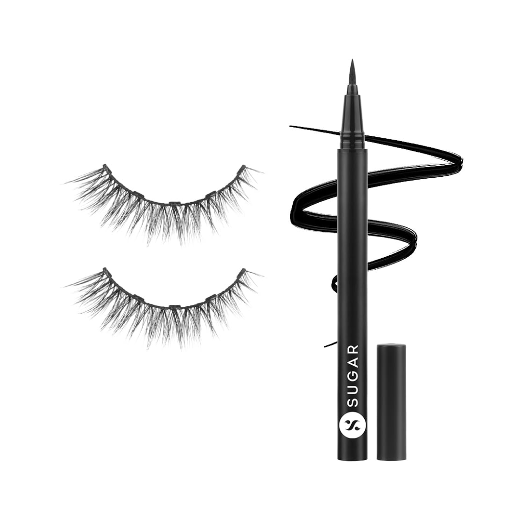 SUGAR Cosmetics Maximeyes Drama Magnetic Eyelashes & Pencil Eyeliner, Matte Finish - 03 Melodrama - Bold & Dramatic (Volumizing) - 3 Ml, Black