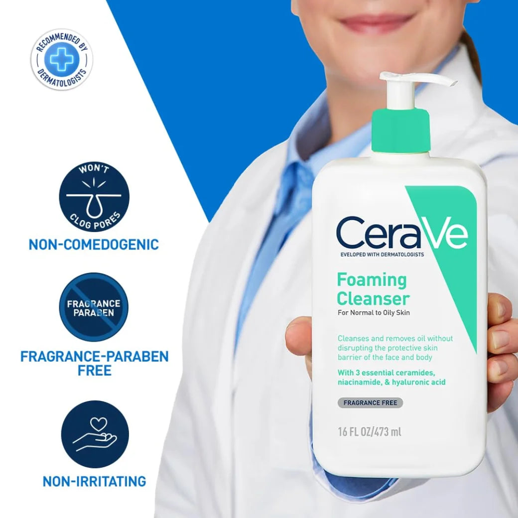 CeraVe Foaming Cleanser For Normal To Oily Skin (473ml) - Dermatologist-Developed Facewash | Non-Comedogenic And Fragrance-Free Cleansers For Acne-Prone Skin