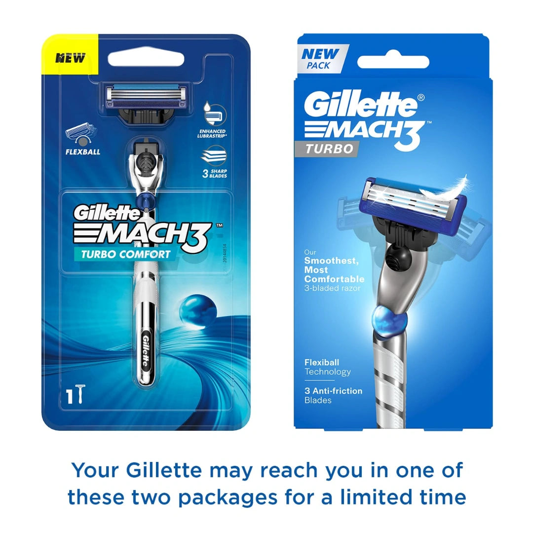 Gillette Mach 3 Turbo Shaving Razor for Men | Most Comfortable shave | Flexiball & Dynamic Pivot for Safe shave |