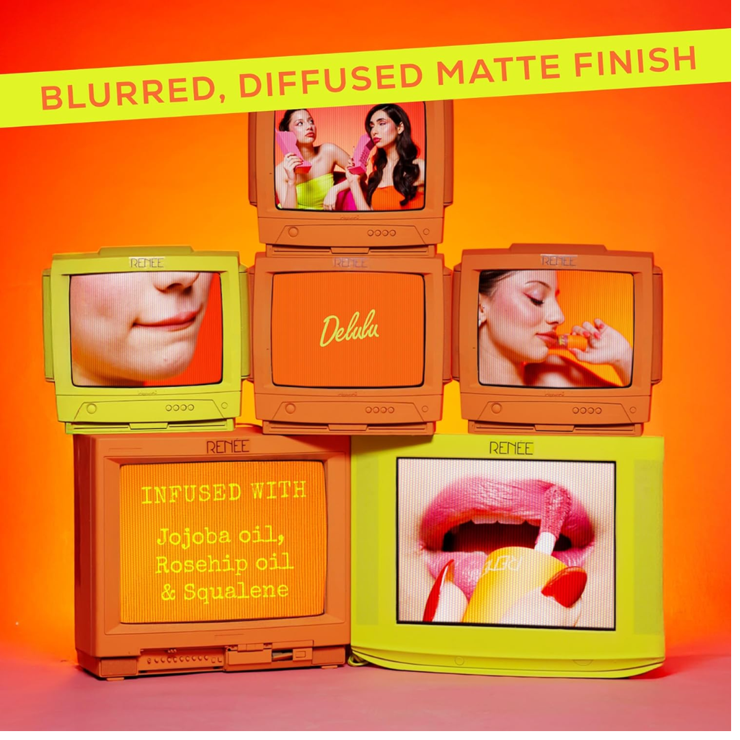 RENEE Delulu Blurring Matte Liquid Lipstick | Buildable Formula with Rich PayOff | Blurs Lip Lines, Glides Smoothly, Long-Lasting Up To 10 Hours | With Jojoba Oil | 4ml