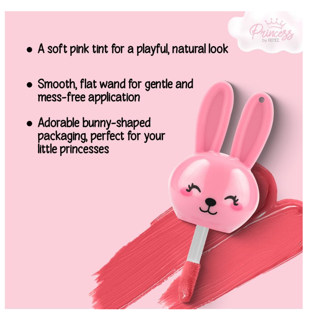 RENEE Princess by  Bunny Lip Tint - Pink, for Pre-Teens, Lightweight & Long-Lasting Color, Non-Drying & Nourishing, Water-Based Formula, Blueberry Extracts, Strawberry & Vitamin E Infused, Cruelty-Free