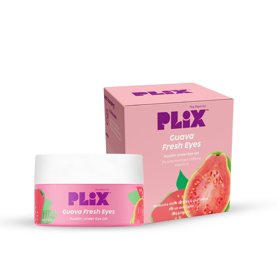 PLIX - THE PLANT FIX Guava Fresh Under-Eye Gel | Reduces Dark Cirles & Puffiness | Reduces Fine Lines | With 3% Niacinamide, Vitamin E & Caffeine | 100% Vegan | 15 gms