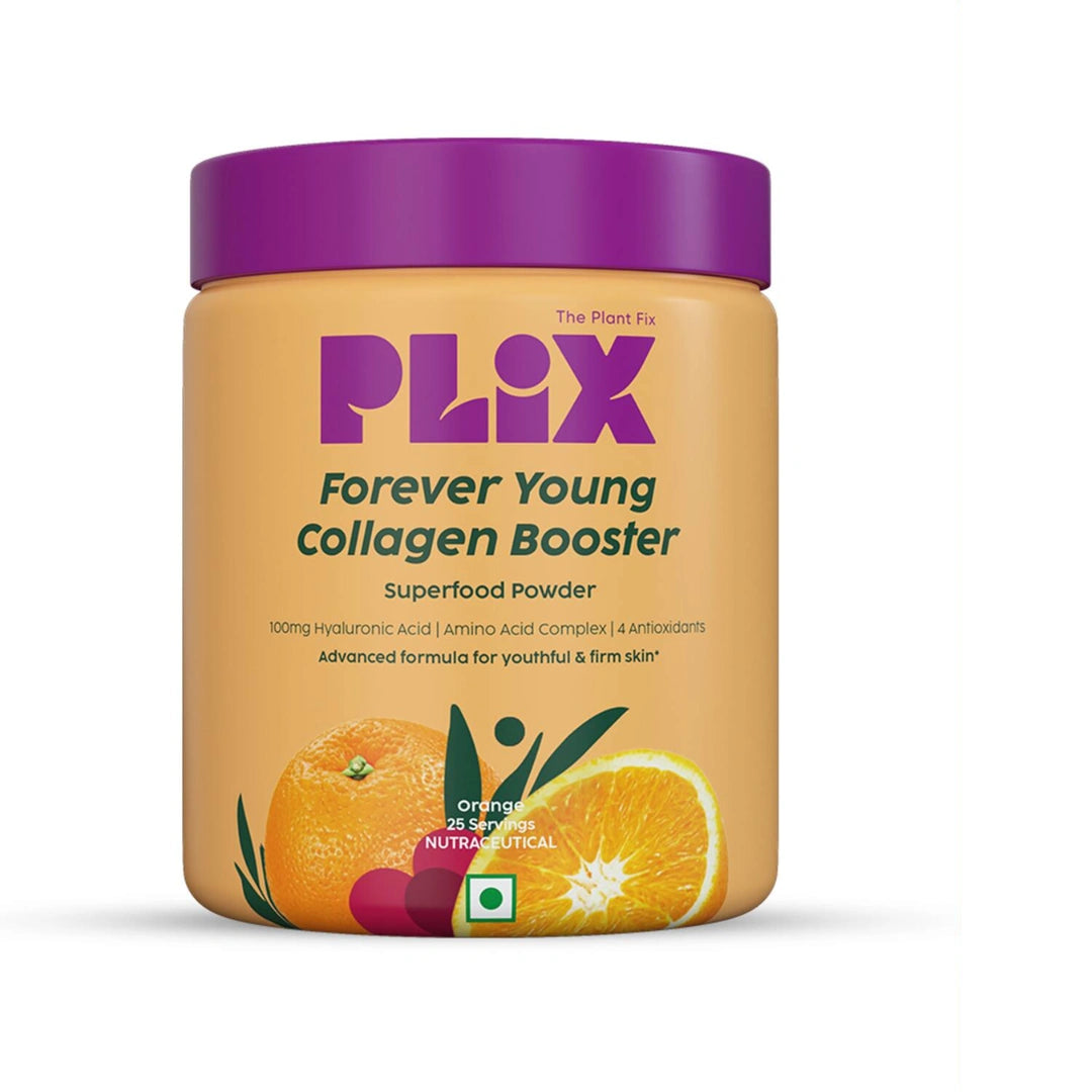 PLIX - THE PLANT FIX  Forever Young Collagen Collagen Booster Supplement Powder Orange Flavour