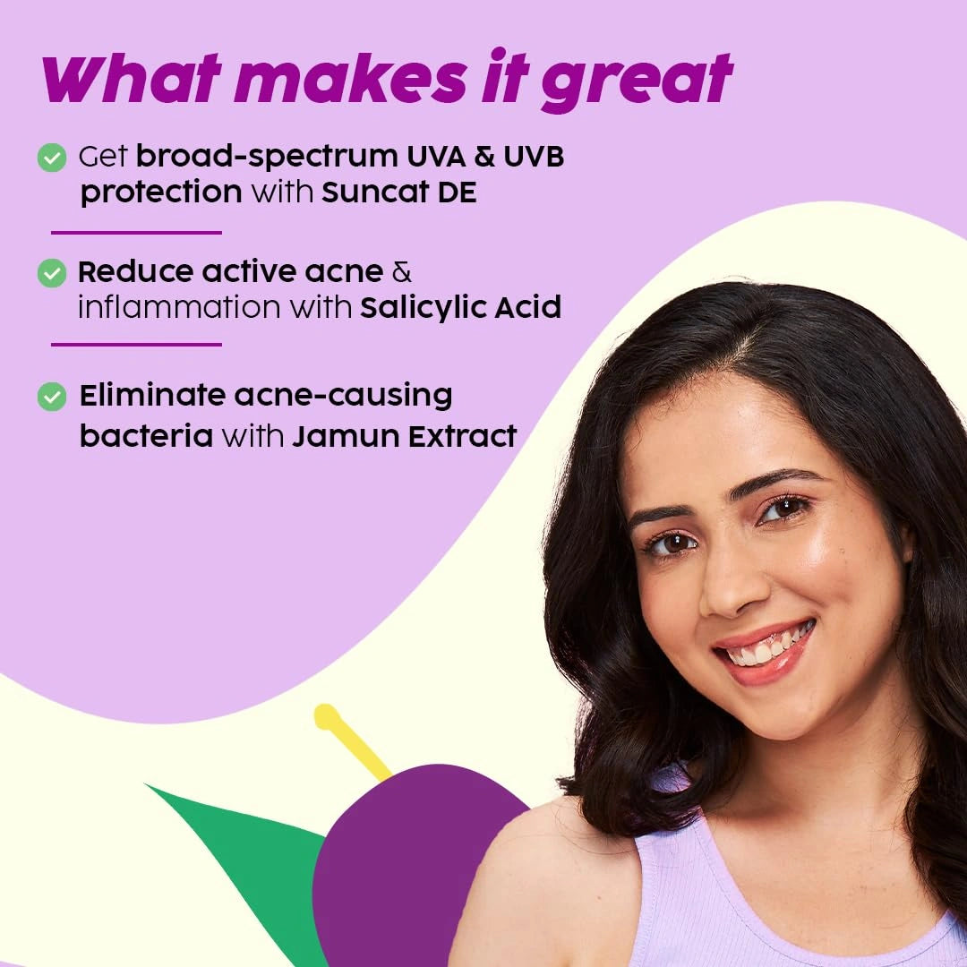 The Plant Fix Plix 0.1% Salicylic Acid Jamun Mattifying Lightweight Sunscreen Spf50+ Pa+++ | Uva, Uvb Shield | Acne Reduction & Hydration| For Women & Men, Suitable For All Skin Types| 50 G