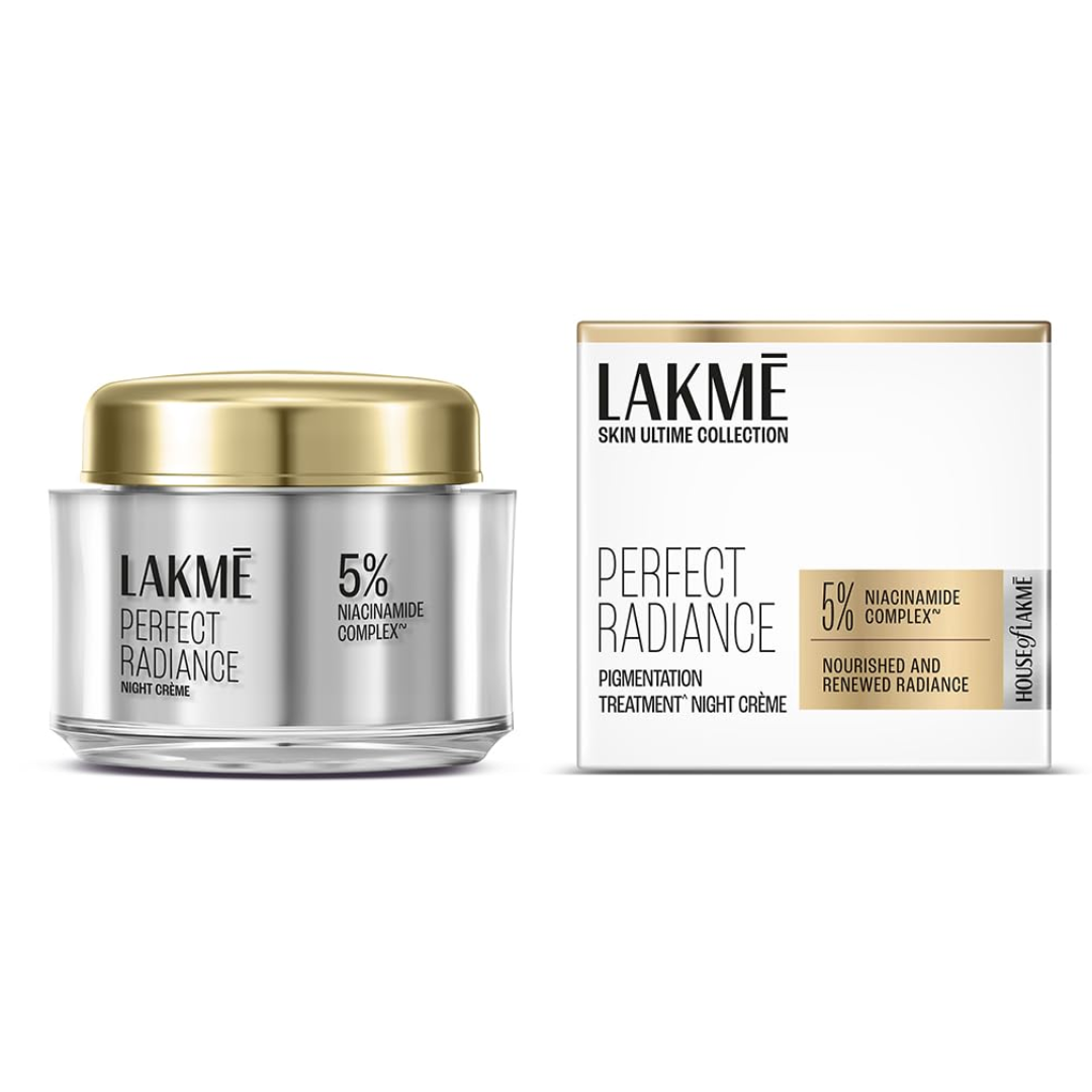 Lakme Perfect Radiance Night Cream 50g with Niacinamide to target pigmentation, night moisturiser