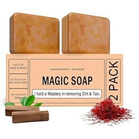 Ghar Magic Soap Tan Removal Sandalwood & Saffron Magic Soaps For Bath | Paraben Free | Chandan & Kesar Bath Soaps | Handmade Soap For Glowing | Skin Brightening For Men & Women (100 Gms Pack Of 2)