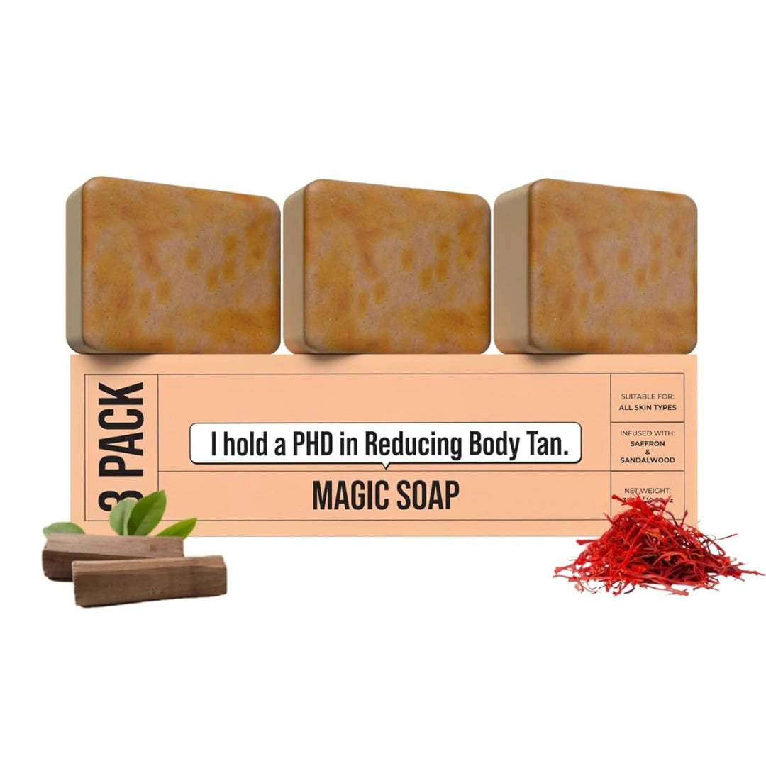 Ghar Magic Soap Tan Removal Sandalwood & Saffron Magic Soaps For Bath | Paraben Free | Chandan & Kesar Bath Soaps | Handmade Soap For Glowing | Skin Brightening For Men & Women (100 Gms Pack Of 3)