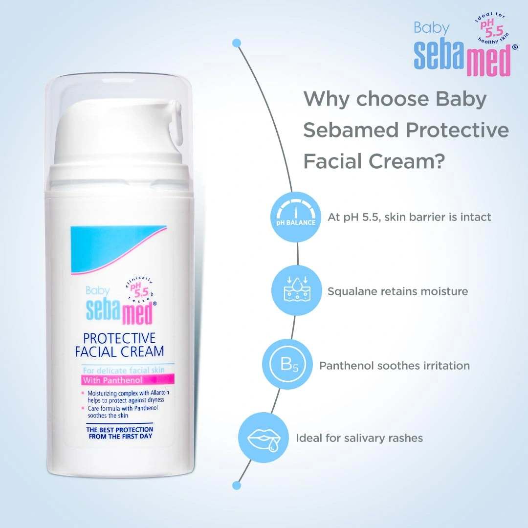 Sebamed Baby Protective Facial Cream|pH 5.5| Face Cream|Vitamin E for Soft Skin|Ideal for salivary rashes|100ml